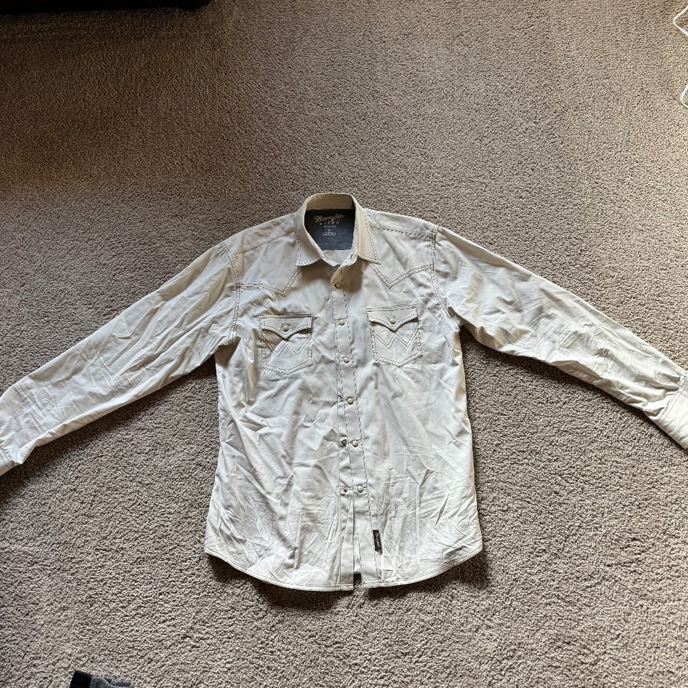 Wrangler Retro Premium Western Snap Shirt – Men’s Large (Cream/Tan)